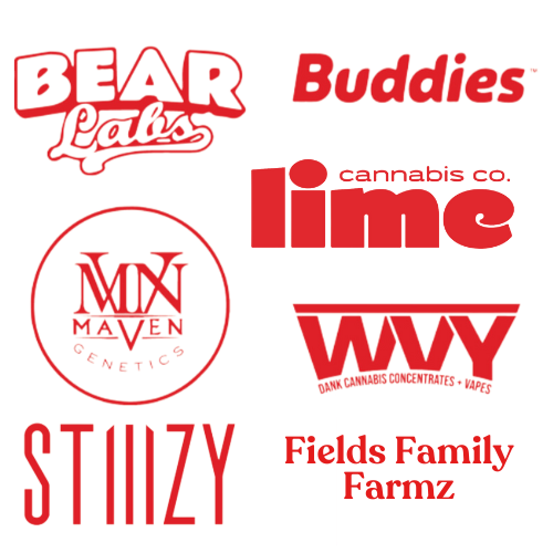 Bear Labs, Buddies, Lime, Maven, WVY, Stiiizy, and Fields Family Farmz logos