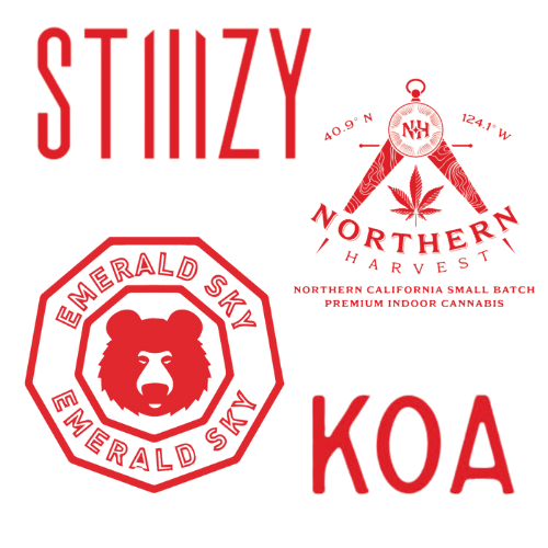 Stiiizy, Northern Harvest, Emerald Sky, and KOA logos